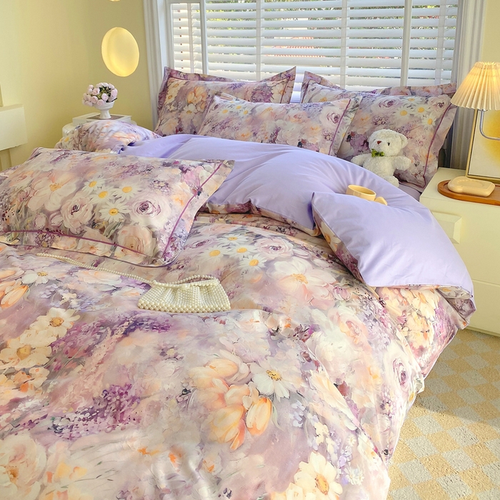 91家纺网 家纺一手货源 找家纺 星期三家纺 2025年5月春夏新款铂金全棉13372四件套（加老板微信有会员价） 油画花圃