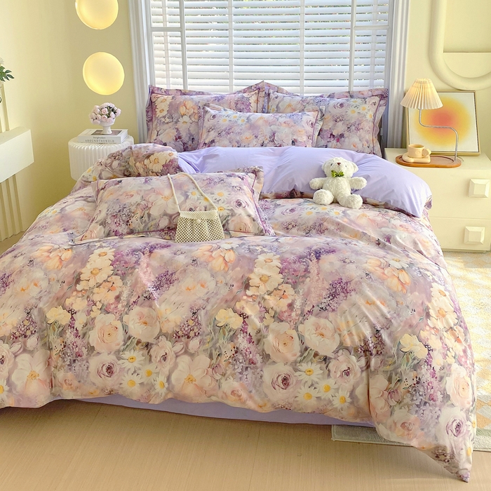 91家纺网 家纺一手货源 找家纺 星期三家纺 2025年5月春夏新款铂金全棉13372四件套（加老板微信有会员价） 油画花圃