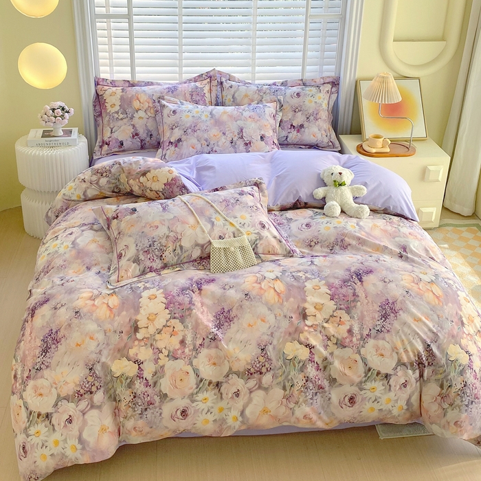 91家纺网 家纺一手货源 找家纺 星期三家纺 2025年5月春夏新款铂金全棉13372四件套（加老板微信有会员价） 油画花圃