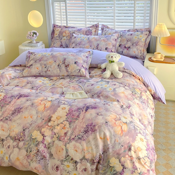 91家纺网 家纺一手货源 找家纺 星期三家纺 2025年5月春夏新款铂金全棉13372四件套（加老板微信有会员价） 油画花圃