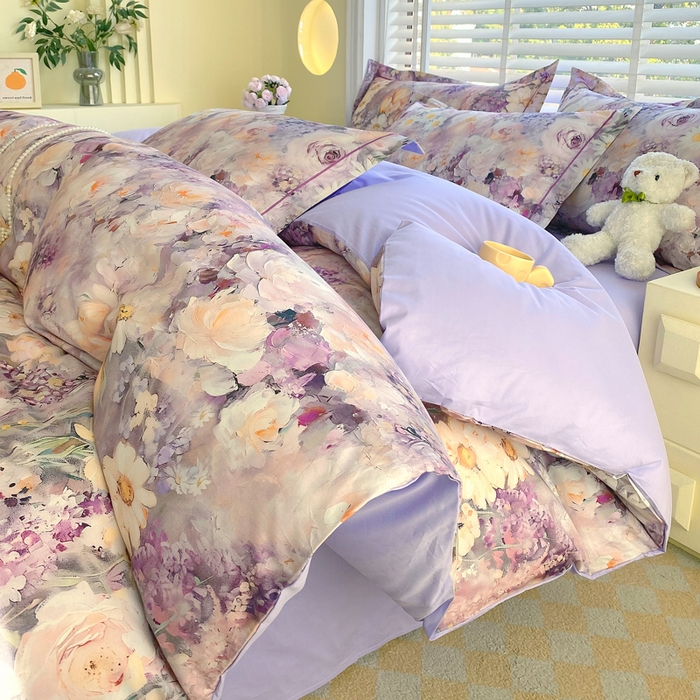 91家纺网 家纺一手货源 找家纺 星期三家纺 2025年5月春夏新款铂金全棉13372四件套（加老板微信有会员价） 油画花圃