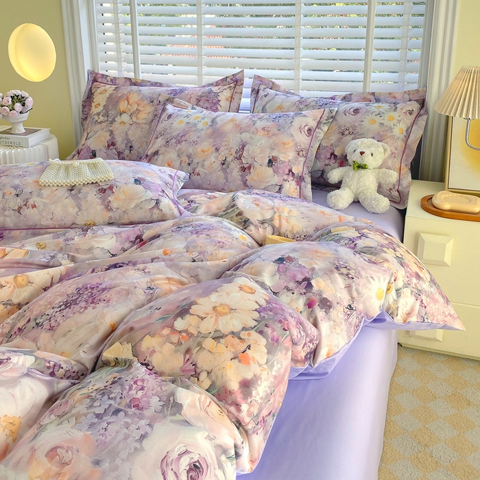 91家纺网 家纺一手货源 找家纺 星期三家纺 2025年5月春夏新款铂金全棉13372四件套（加老板微信有会员价） 油画花圃