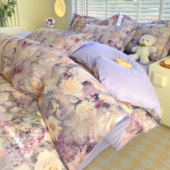 91家纺网 家纺一手货源 找家纺 星期三家纺 2025年5月春夏新款铂金全棉13372四件套（加老板微信有会员价） 油画花圃