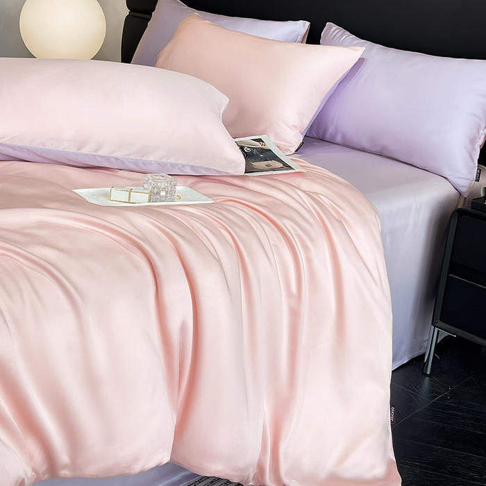 91家纺网 家纺一手货源 找家纺 （总）【A类100支兰精天丝】夏季轻奢风真丝四件套拼色纯色简约凉感冰丝绸床上用品