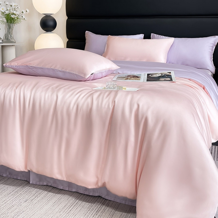 91家纺网 家纺一手货源 找家纺 （总）【A类100支兰精天丝】夏季轻奢风真丝四件套拼色纯色简约凉感冰丝绸床上用品