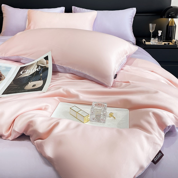 91家纺网 家纺一手货源 找家纺 （总）【A类100支兰精天丝】夏季轻奢风真丝四件套拼色纯色简约凉感冰丝绸床上用品