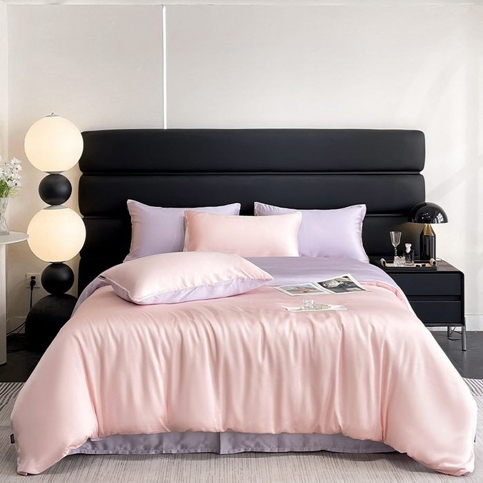 91家纺网 家纺一手货源 找家纺 （总）【A类100支兰精天丝】夏季轻奢风真丝四件套拼色纯色简约凉感冰丝绸床上用品