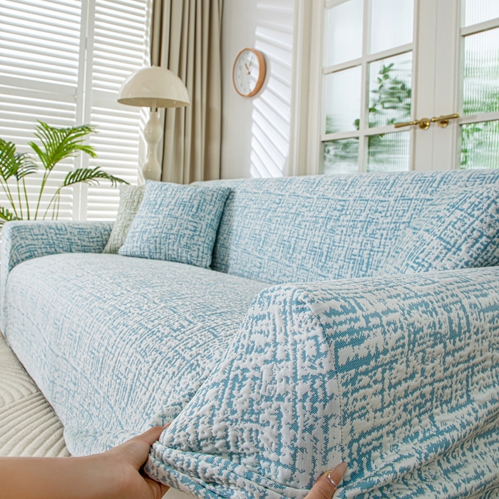 91家纺网 家纺一手货源 找家纺 沐沐家纺 2026新款夏茵沙发套 孔雀蓝