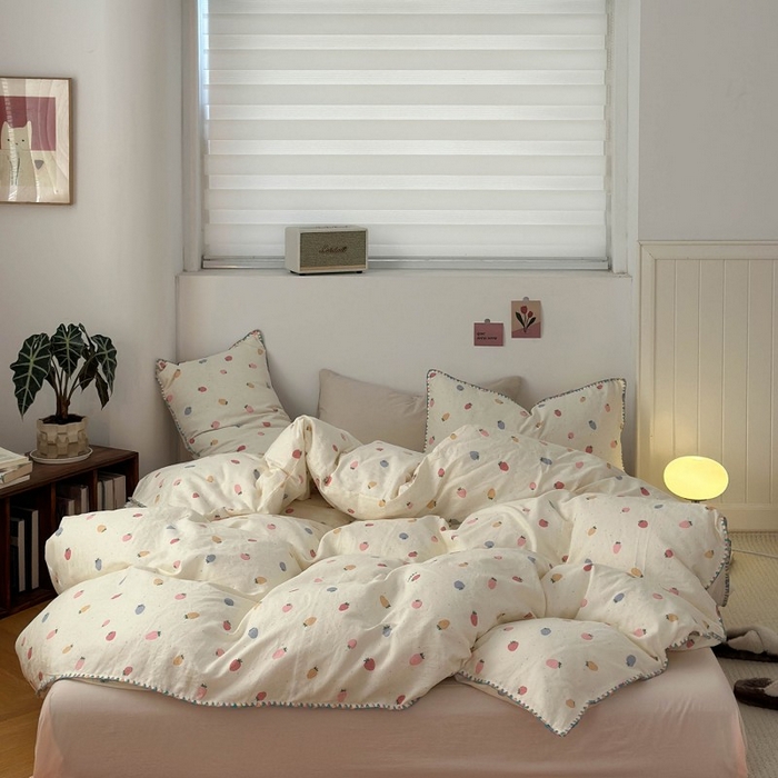 91家纺网 家纺一手货源 找家纺 （总）洋铭区（原狠狠爱） 2025新款小清新全棉纯棉双层纱四件套