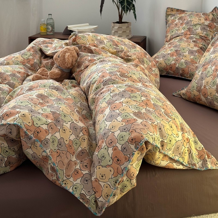 91家纺网 家纺一手货源 找家纺 （总）洋铭区（原狠狠爱） 2025新款小清新全棉纯棉双层纱四件套