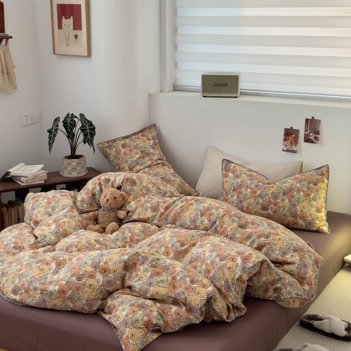 91家纺网 家纺一手货源 找家纺 （总）洋铭区（原狠狠爱） 2025新款小清新全棉纯棉双层纱四件套