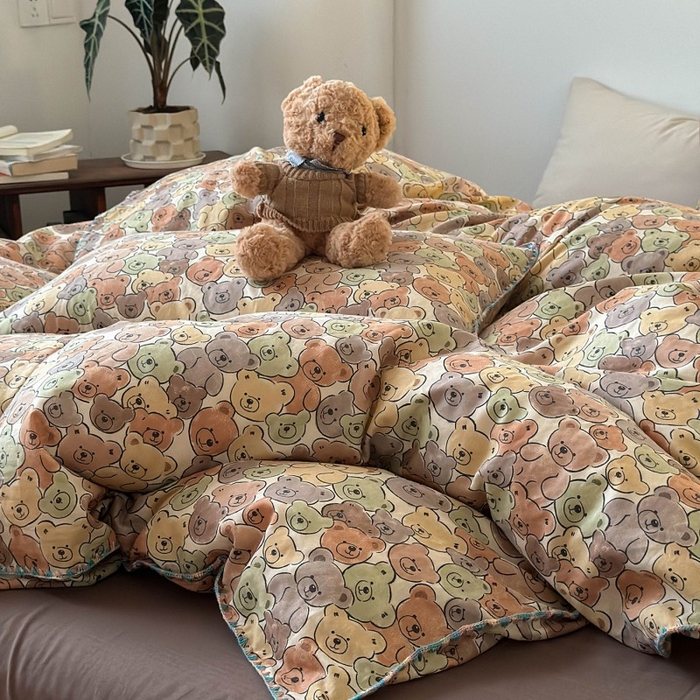 91家纺网 家纺一手货源 找家纺 （总）洋铭区（原狠狠爱） 2025新款小清新全棉纯棉双层纱四件套