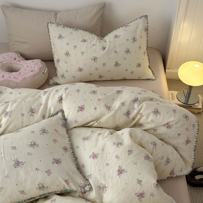 91家纺网 家纺一手货源 找家纺 洋铭区（原狠狠爱） 2025新款小清新全棉纯棉双层纱四件套 紫精灵