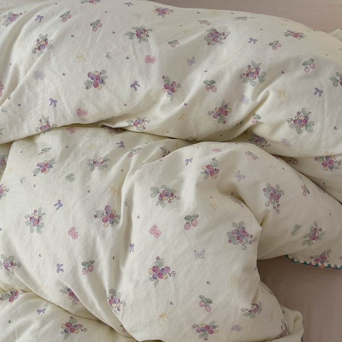 91家纺网 家纺一手货源 找家纺 洋铭区（原狠狠爱） 2025新款小清新全棉纯棉双层纱四件套 紫精灵