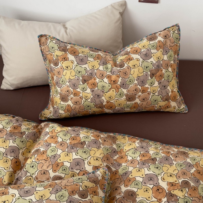 91家纺网 家纺一手货源 找家纺 洋铭区（原狠狠爱） 2025新款小清新全棉纯棉双层纱四件套 棕熊宝贝