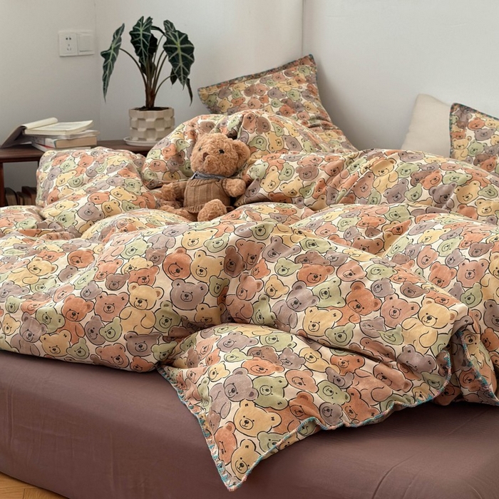 91家纺网 家纺一手货源 找家纺 （总）洋铭区（原狠狠爱） 2025新款小清新全棉纯棉双层纱四件套