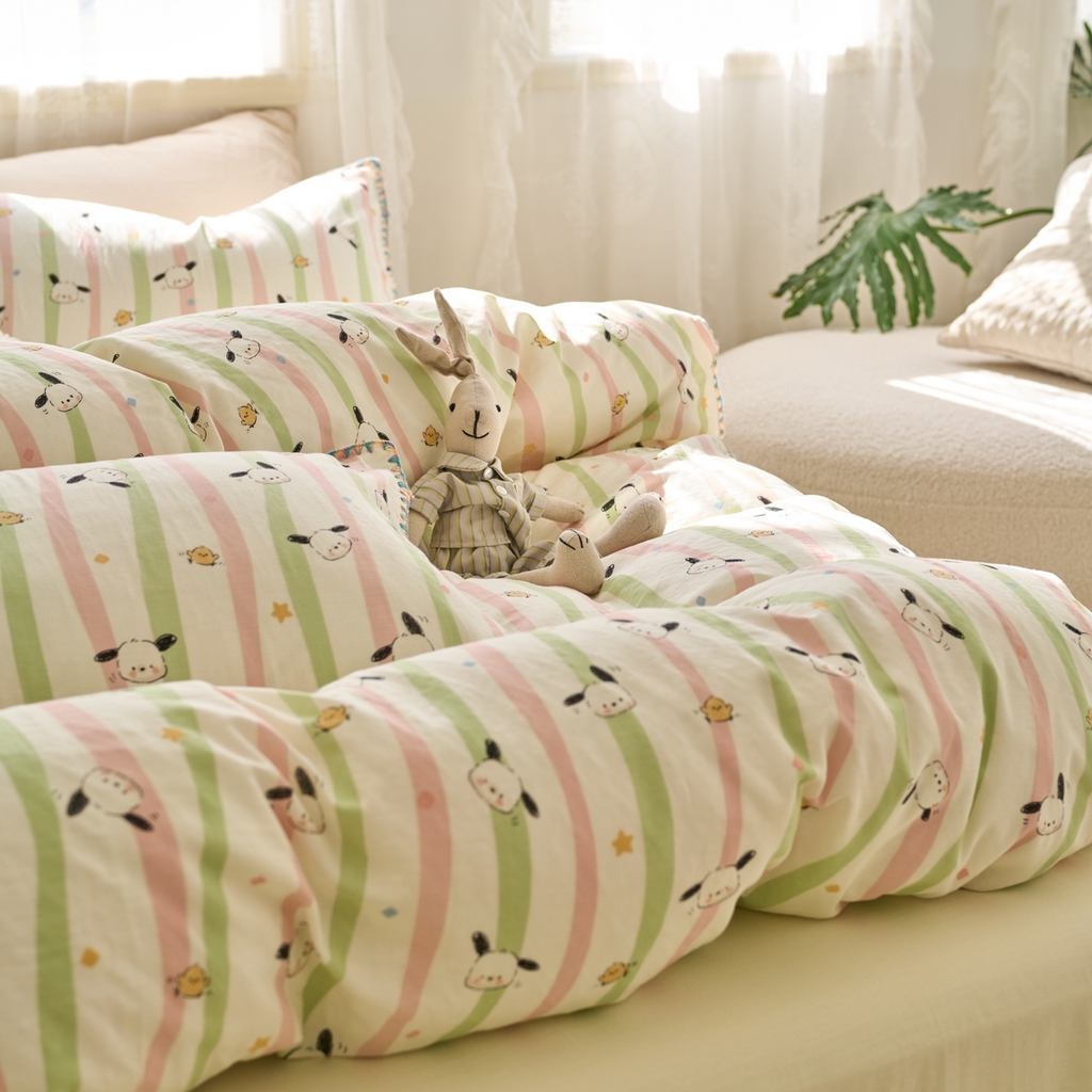 91家纺网 家纺一手货源 找家纺 洋铭区（原狠狠爱） 2025新款A类全棉双层纱四件套 萌萌小可爱