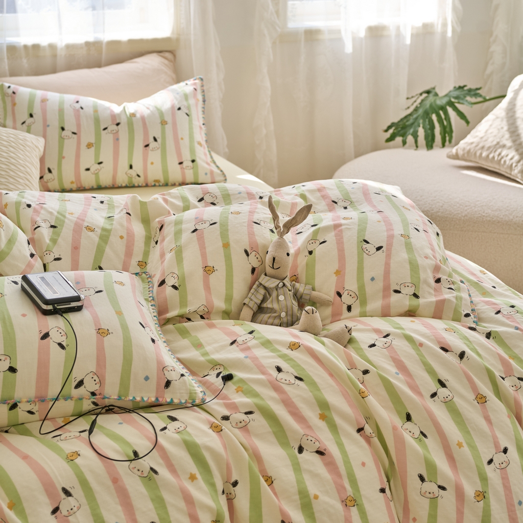 91家纺网 家纺一手货源 找家纺 洋铭区（原狠狠爱） 2025新款A类全棉双层纱四件套 萌萌小可爱