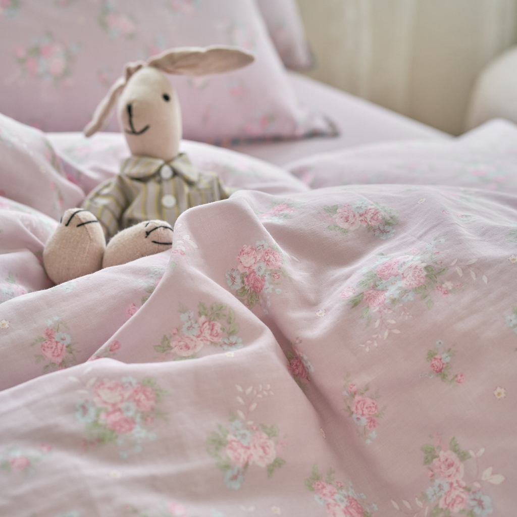 91家纺网 家纺一手货源 找家纺 洋铭区（原狠狠爱） 2025新款A类全棉双层纱四件套 萝兰紫花