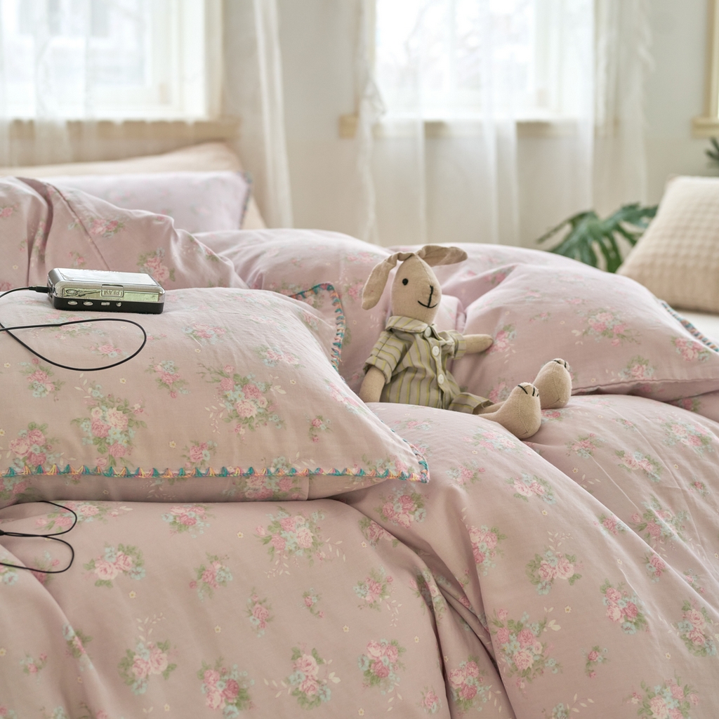 91家纺网 家纺一手货源 找家纺 洋铭区（原狠狠爱） 2025新款A类全棉双层纱四件套 萝兰紫花