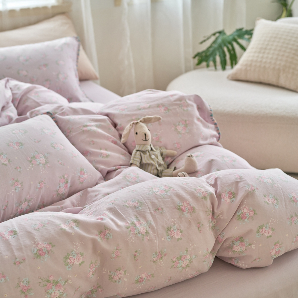 91家纺网 家纺一手货源 找家纺 洋铭区（原狠狠爱） 2025新款A类全棉双层纱四件套 萝兰紫花