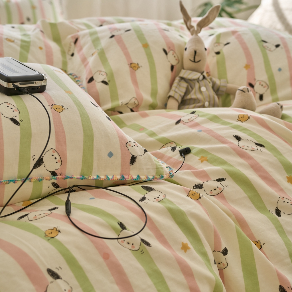 91家纺网 家纺一手货源 找家纺 洋铭区（原狠狠爱） 2025新款A类全棉双层纱四件套 萌萌小可爱