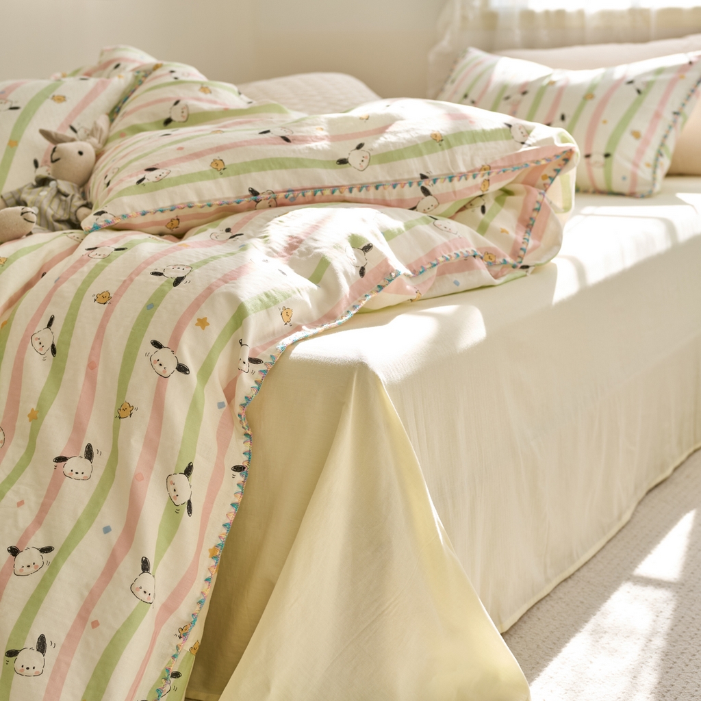 91家纺网 家纺一手货源 找家纺 洋铭区（原狠狠爱） 2025新款A类全棉双层纱四件套 萌萌小可爱