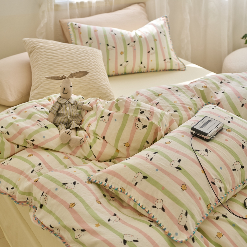 91家纺网 家纺一手货源 找家纺 洋铭区（原狠狠爱） 2025新款A类全棉双层纱四件套 萌萌小可爱