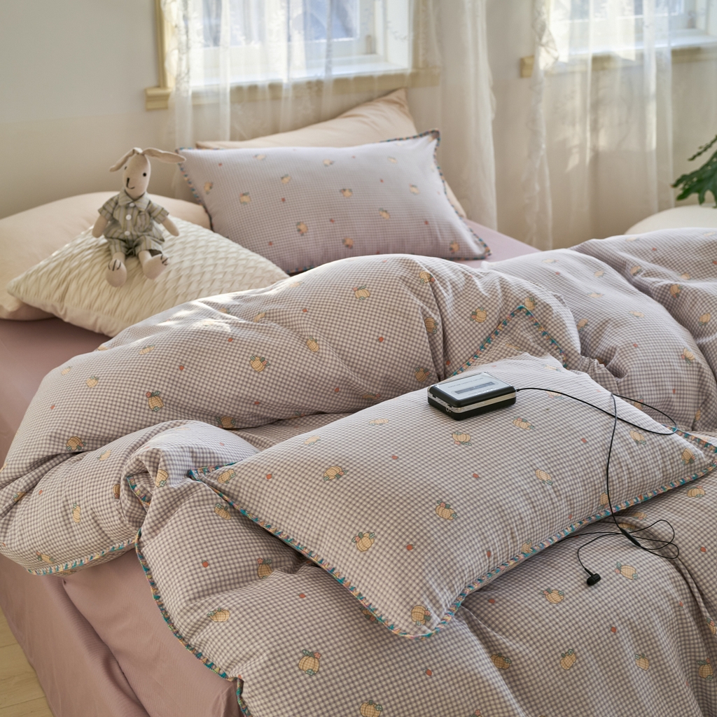 洋铭区（原狠狠爱） 2025新款A类全棉双层纱四件套 紫格果香