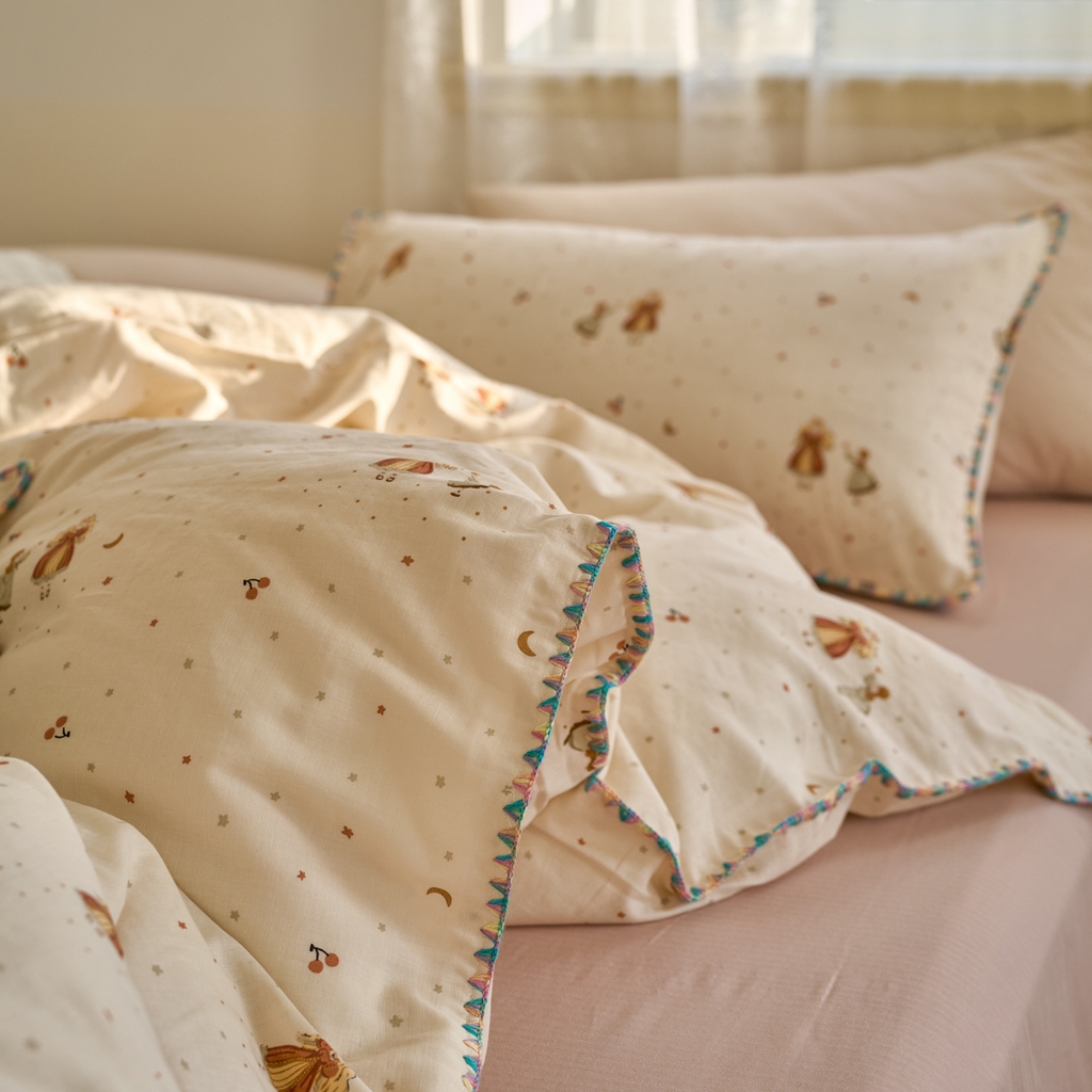 91家纺网 家纺一手货源 找家纺 洋铭区（原狠狠爱） 2025新款A类全棉双层纱四件套 月儿公主