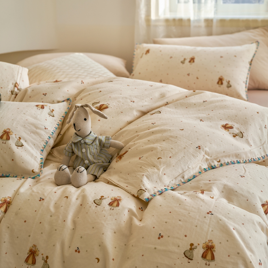 91家纺网 家纺一手货源 找家纺 洋铭区（原狠狠爱） 2025新款A类全棉双层纱四件套 月儿公主