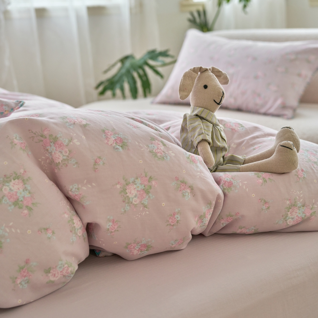 91家纺网 家纺一手货源 找家纺 洋铭区（原狠狠爱） 2025新款A类全棉双层纱四件套 萝兰紫花