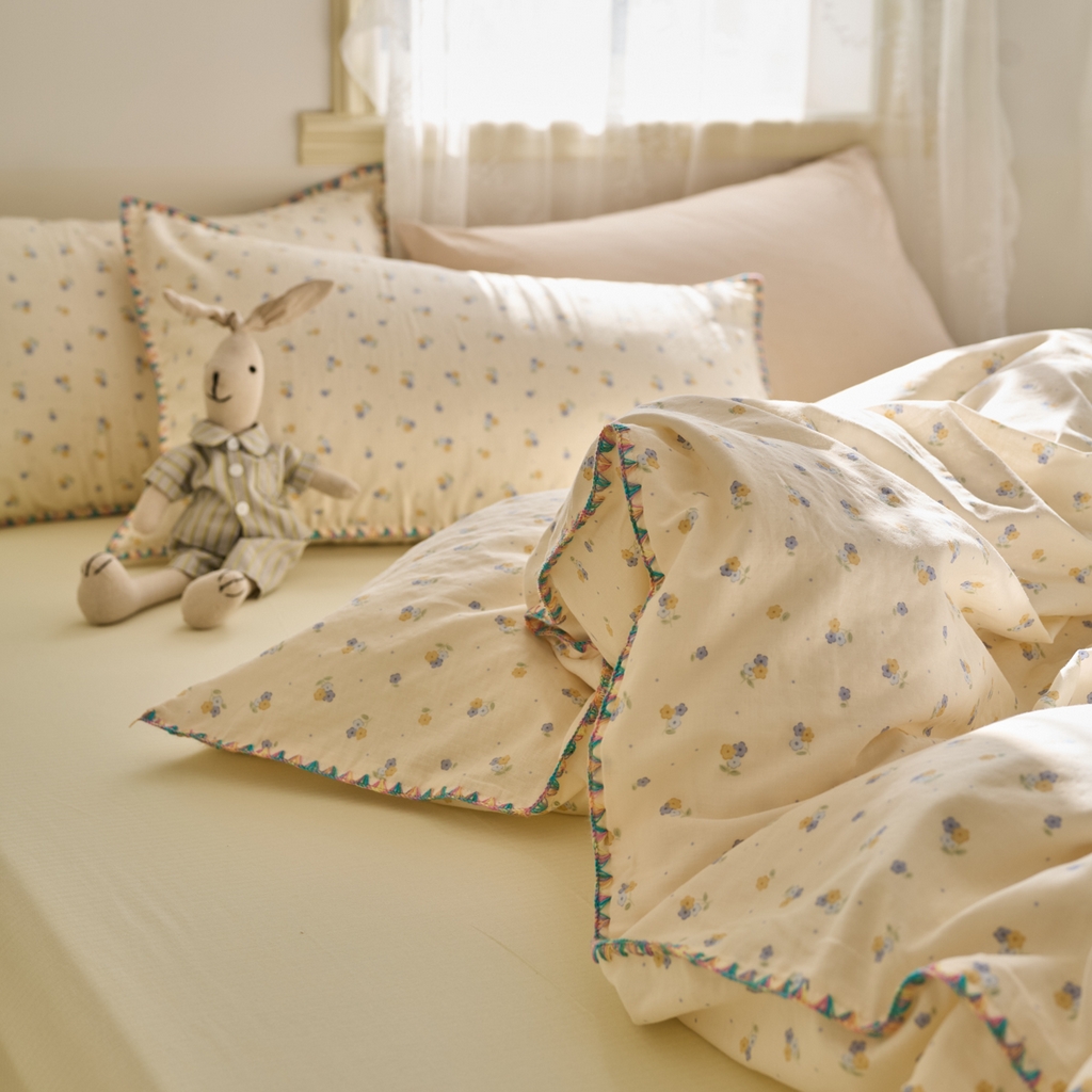 91家纺网 家纺一手货源 找家纺 洋铭区（原狠狠爱） 2025新款A类全棉双层纱四件套 铃兰花语