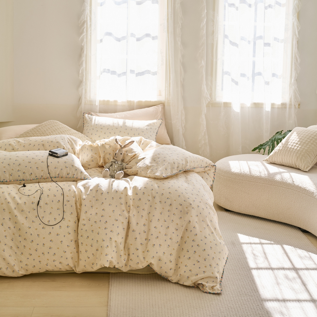 91家纺网 家纺一手货源 找家纺 洋铭区（原狠狠爱） 2025新款A类全棉双层纱四件套 铃兰花语