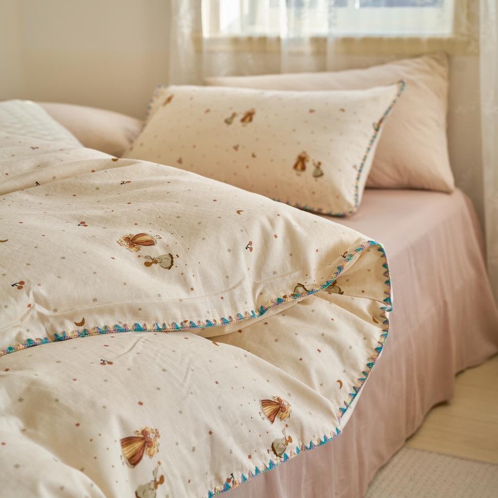 91家纺网 家纺一手货源 找家纺 洋铭区（原狠狠爱） 2025新款A类全棉双层纱四件套 月儿公主