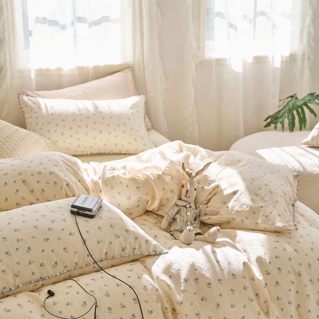 91家纺网 家纺一手货源 找家纺 洋铭区（原狠狠爱） 2025新款A类全棉双层纱四件套 铃兰花语