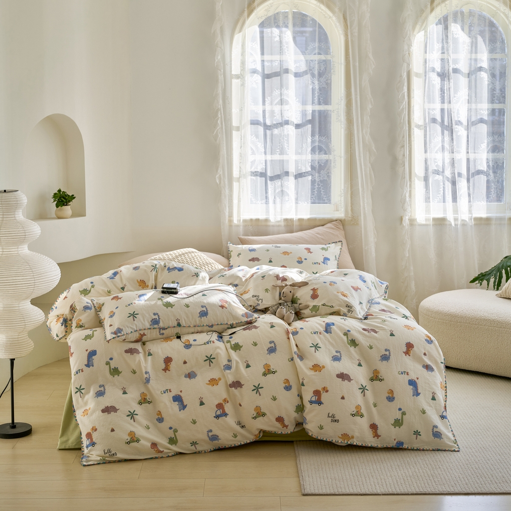 91家纺网 家纺一手货源 找家纺 洋铭区（原狠狠爱） 2025新款A类全棉双层纱四件套 小甲龙