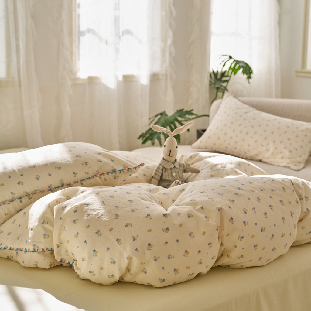 91家纺网 家纺一手货源 找家纺 洋铭区（原狠狠爱） 2025新款A类全棉双层纱四件套 铃兰花语