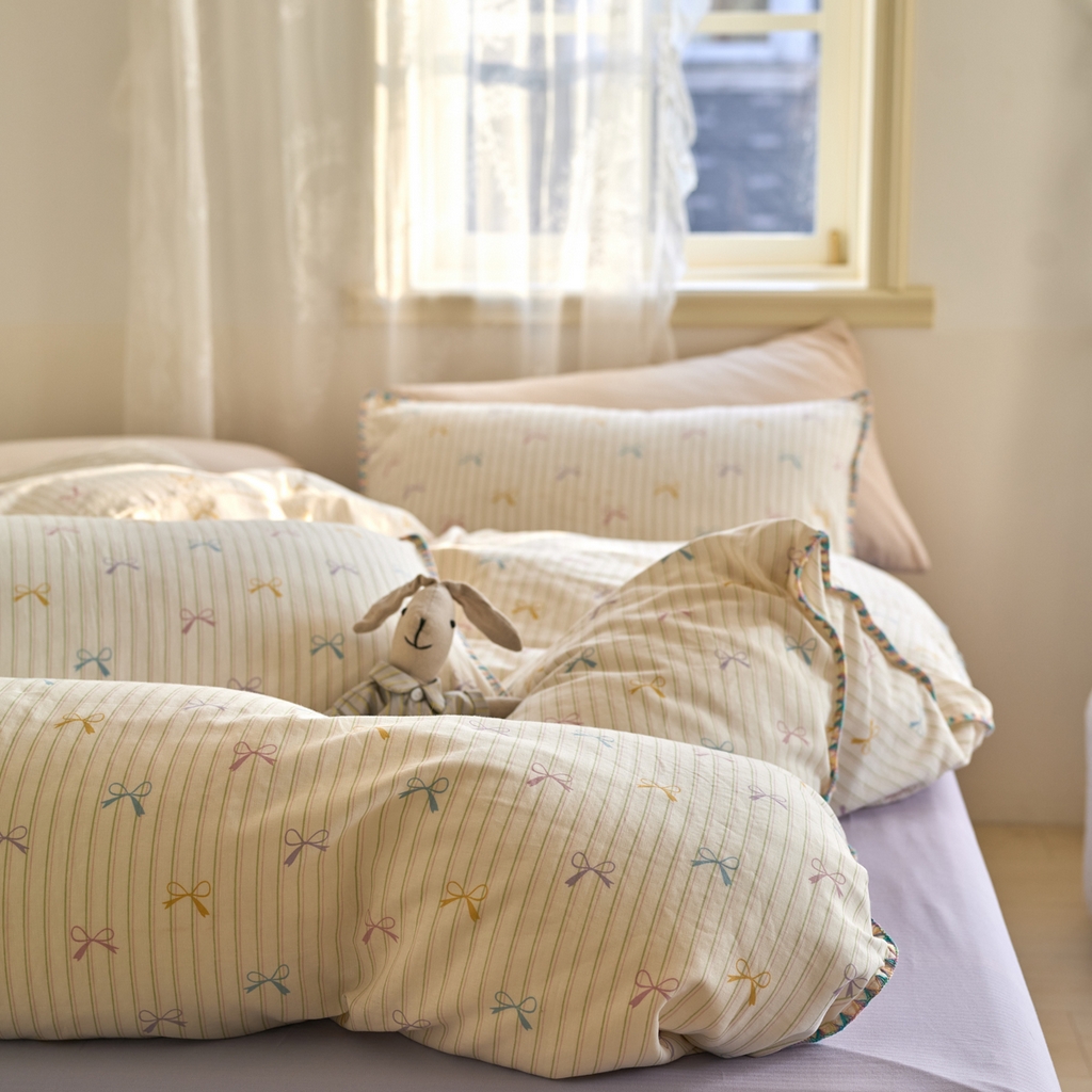 91家纺网 家纺一手货源 找家纺 洋铭区（原狠狠爱） 2025新款A类全棉双层纱四件套 初恋蝴蝶