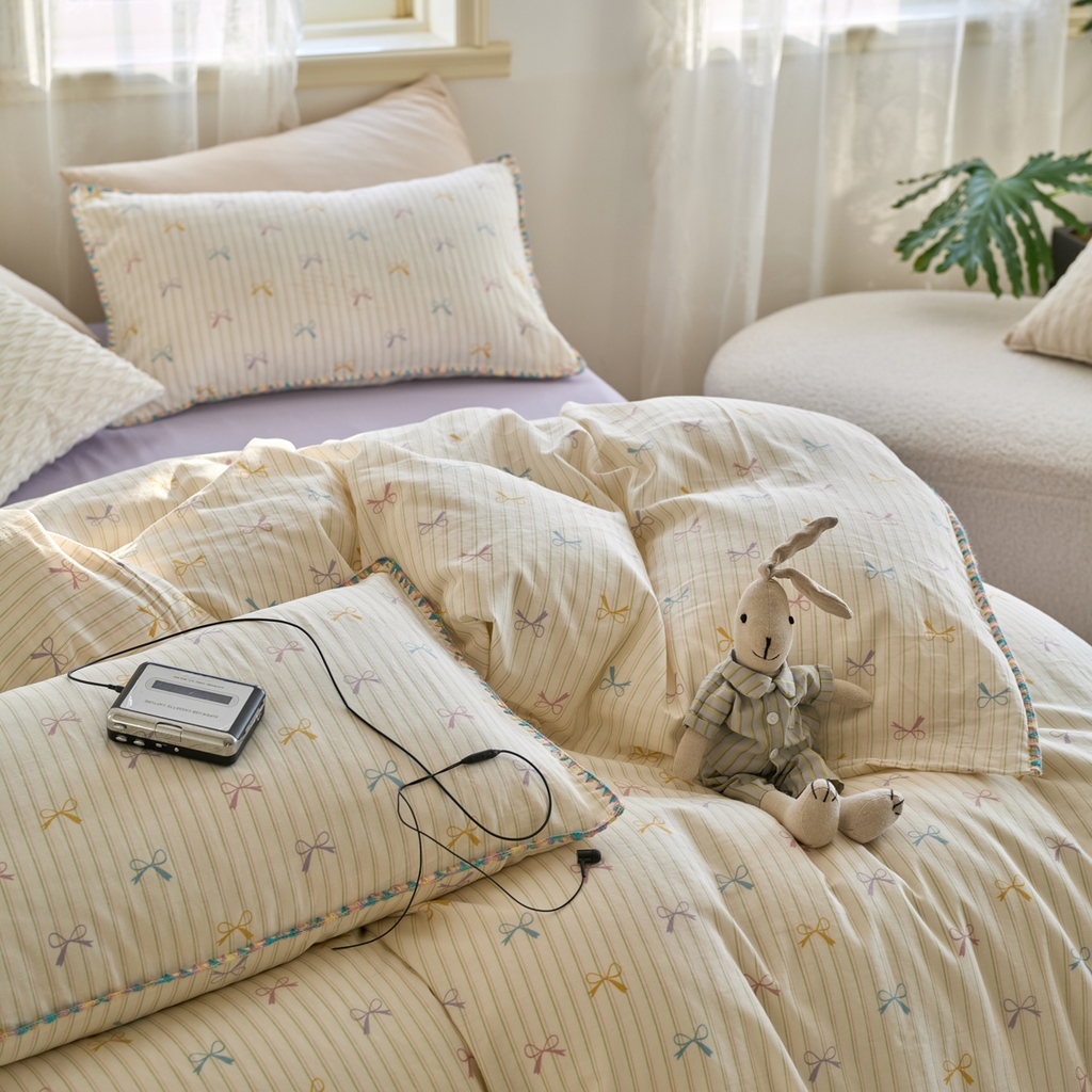 91家纺网 家纺一手货源 找家纺 洋铭区（原狠狠爱） 2025新款A类全棉双层纱四件套 初恋蝴蝶