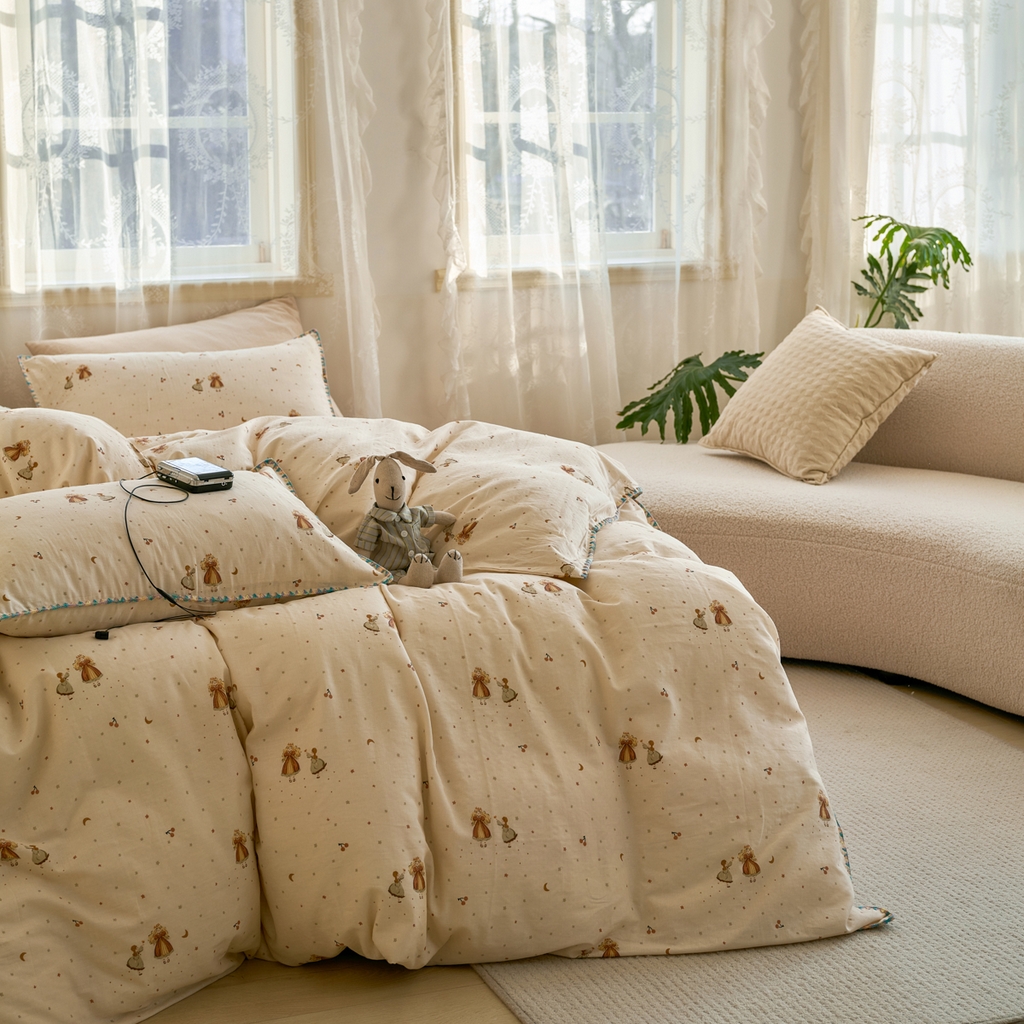 91家纺网 家纺一手货源 找家纺 洋铭区（原狠狠爱） 2025新款A类全棉双层纱四件套 月儿公主