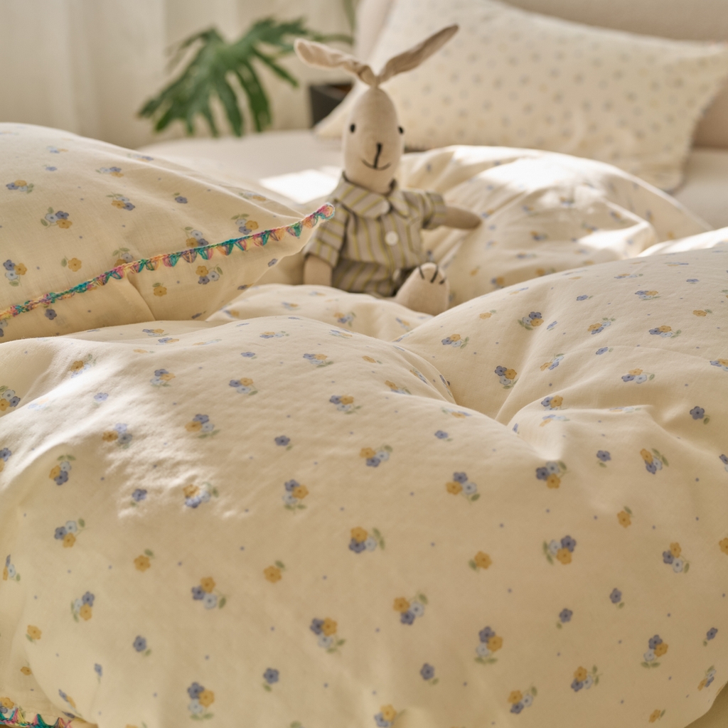 91家纺网 家纺一手货源 找家纺 洋铭区（原狠狠爱） 2025新款A类全棉双层纱四件套 铃兰花语