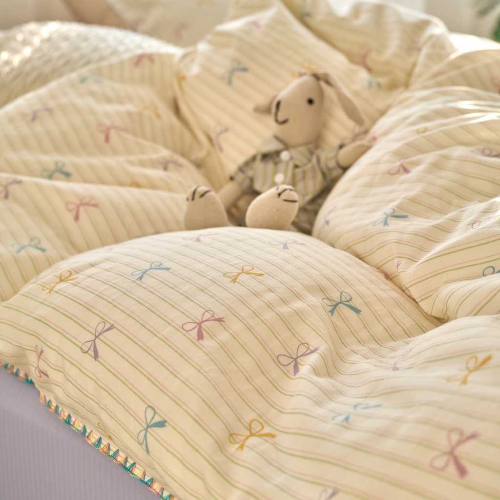 91家纺网 家纺一手货源 找家纺 洋铭区（原狠狠爱） 2025新款A类全棉双层纱四件套 初恋蝴蝶