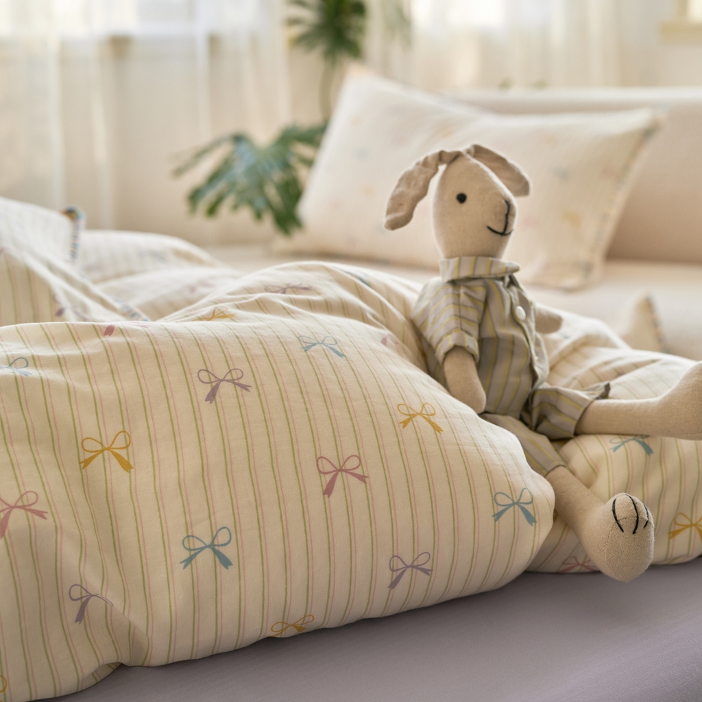 91家纺网 家纺一手货源 找家纺 洋铭区（原狠狠爱） 2025新款A类全棉双层纱四件套 初恋蝴蝶