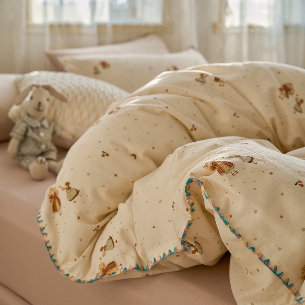 91家纺网 家纺一手货源 找家纺 洋铭区（原狠狠爱） 2025新款A类全棉双层纱四件套 月儿公主