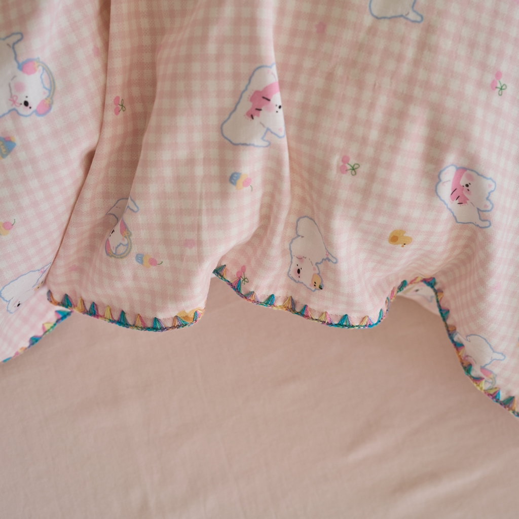 91家纺网 家纺一手货源 找家纺 洋铭区（原狠狠爱） 2025新款A类全棉双层纱四件套 乐乐粉兔