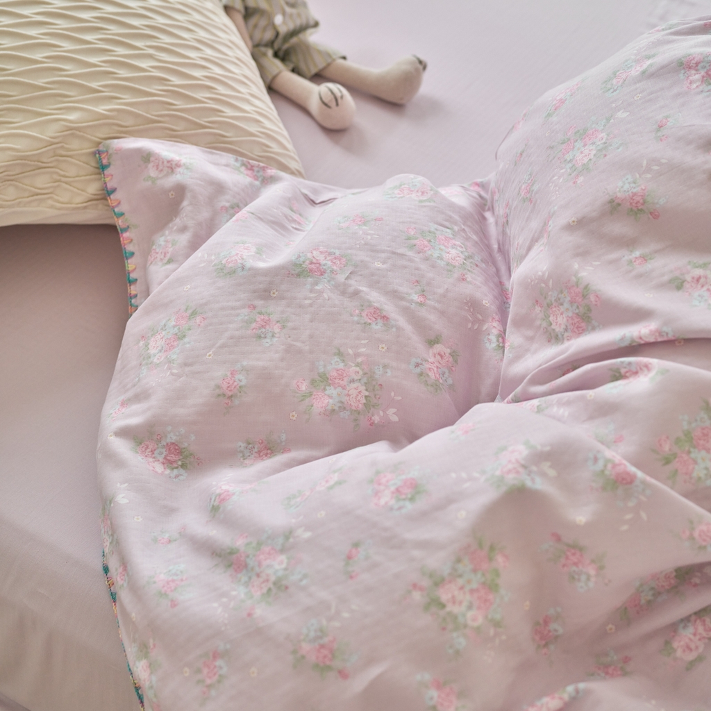 91家纺网 家纺一手货源 找家纺 洋铭区（原狠狠爱） 2025新款A类全棉双层纱四件套 萝兰紫花