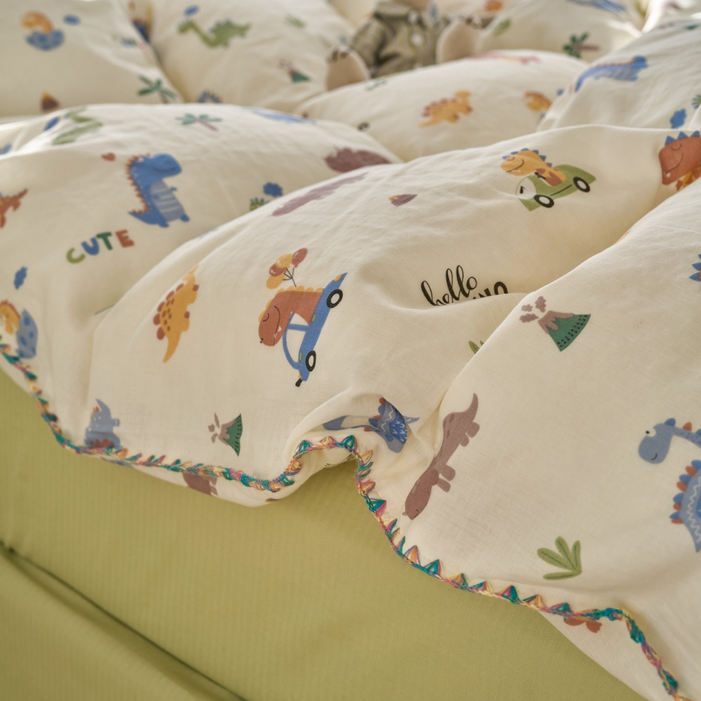 91家纺网 家纺一手货源 找家纺 洋铭区（原狠狠爱） 2025新款A类全棉双层纱四件套 小甲龙