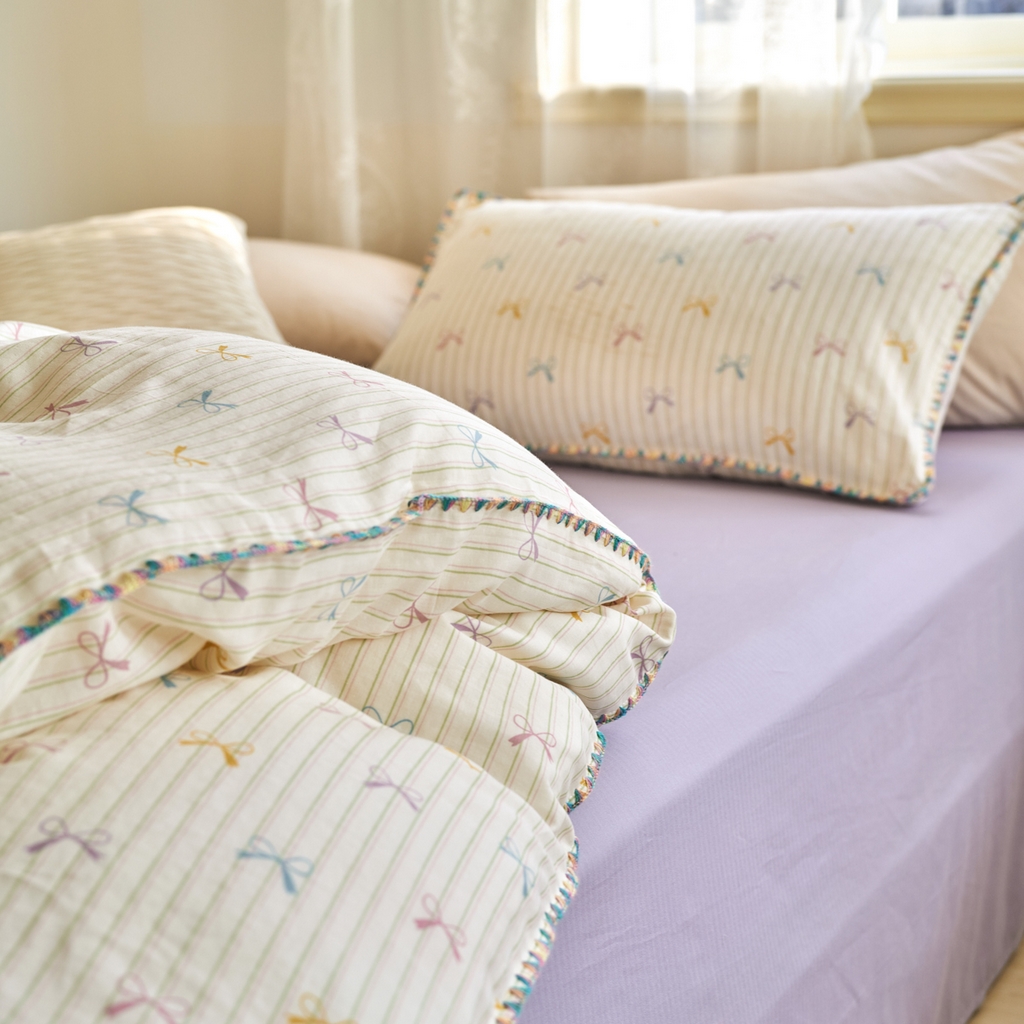 91家纺网 家纺一手货源 找家纺 洋铭区（原狠狠爱） 2025新款A类全棉双层纱四件套 初恋蝴蝶