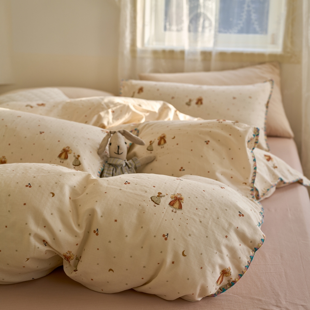 91家纺网 家纺一手货源 找家纺 洋铭区（原狠狠爱） 2025新款A类全棉双层纱四件套 月儿公主